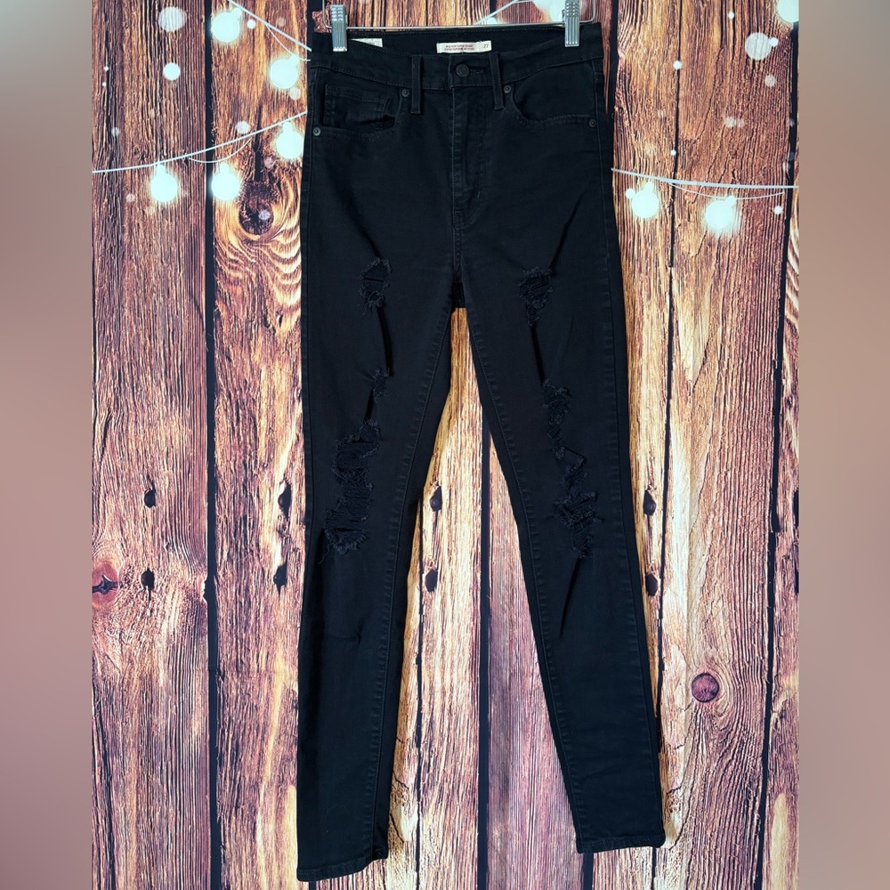 Levi's Black Mile High Super Skinny Premium Distressed  Jeans